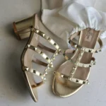 Valentino Rockstud Calfskin Leather Slide Sandal 60 mm Gold - Image 2