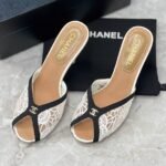 Chanel Net Open-Toe Lace Mules White Black