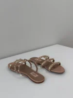 Valentino Rockstud Women's Beige Studded Slipper - Image 2