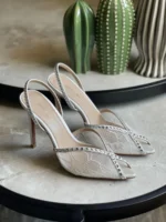 Hills Andrea Wazen Sandal with Rhinestones In White Lace