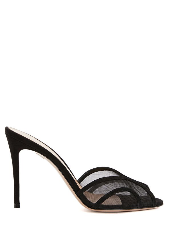 Gianvito Rossi 95 Suede-Trimmed Mesh Mules In Black