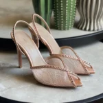 Hills Andrea Wazen Sandal with Rhinestones In Champagne Lace