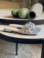 Gucci Women's Interlocking G Slide Sandals In Silver Metallic - Image 3