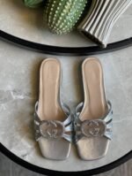 Gucci Women's Interlocking G Slide Sandals In Silver Metallic - Image 2