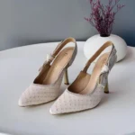 Dior J'Adior Slingback Pumps With Rhinestone Embellishments In White
