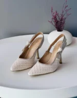 Dior J'Adior Slingback Pumps With Rhinestone Embellishments In White