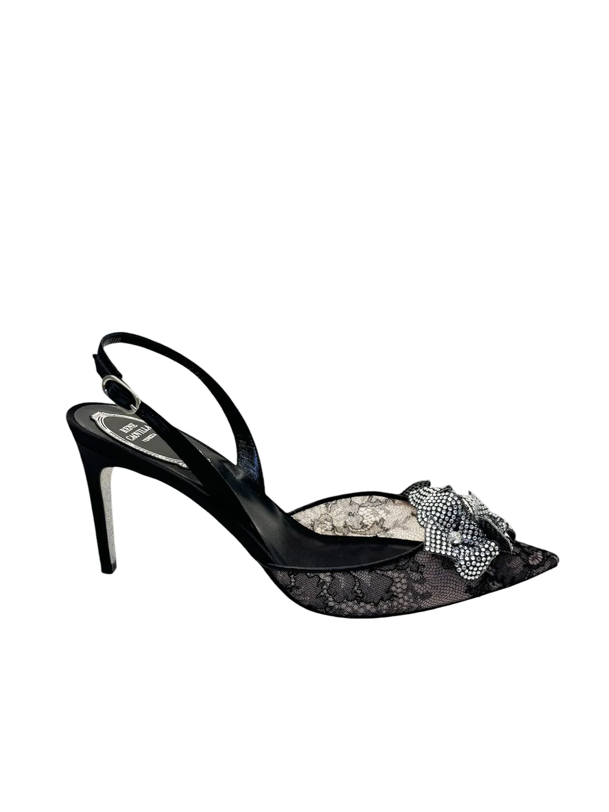 René Caovilla Multi Flower Slingback Heels In Black