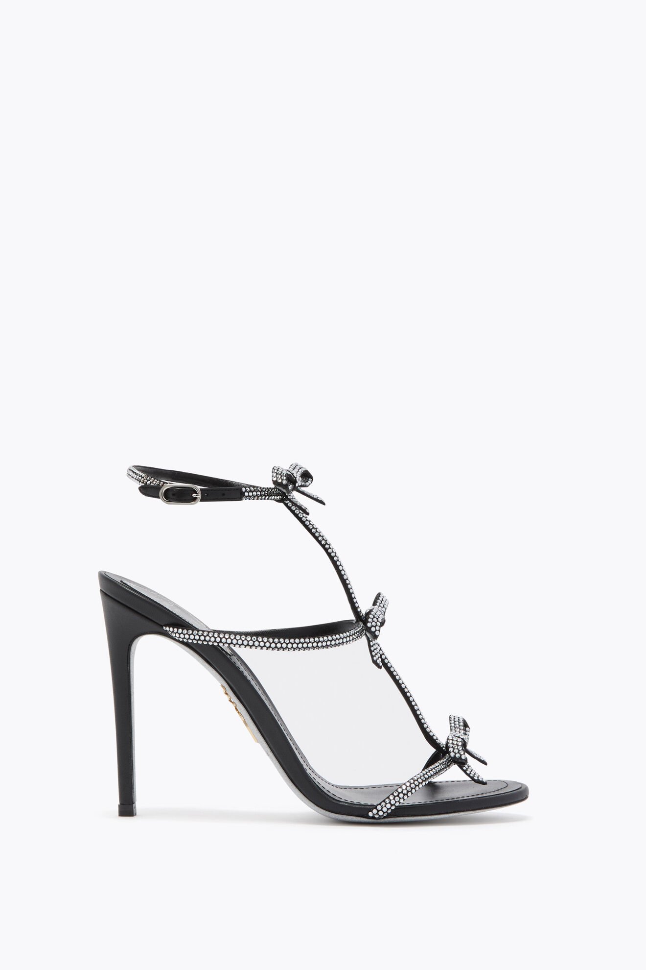 René Caovilla Caterina Heels In Black With Cystal Embellished Straps