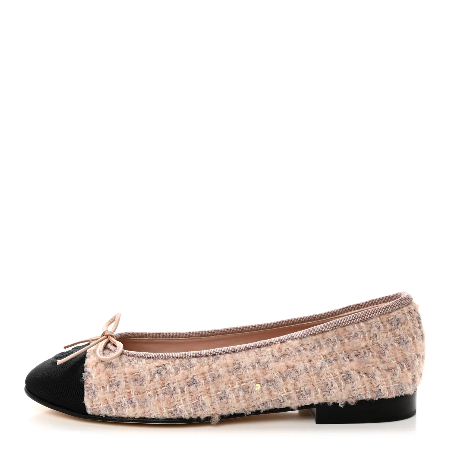 Chanel-Glittered-Tweed-Grosgrain-Cap-Toe-Ballet-Flats-38-Pink-Beige-Ecru-Black