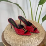 Saint Laurent Babylone Open Toe Mules Red