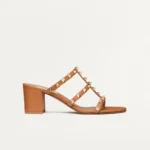 Valentino Rockstud Calfskin Leather Slide Sandal 60 mm Almond