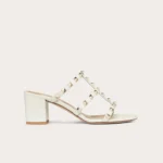 Valentino Rockstud Calfskin Leather Slide Sandal 60 mm Light Ivory