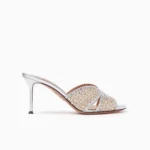 Aquazzura Crystal Lover 75 Silver Mule Sandals