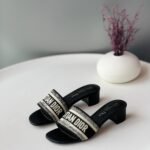 CHRISTIAN DIOR Dway Embroidered Cotton Heeled Slides