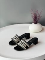 CHRISTIAN DIOR Dway Embroidered Cotton Heeled Slides