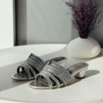 Gina Women's Silver Rhinestone Studded Low Heel Sandal