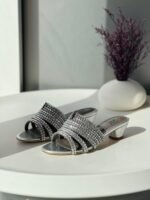 Gina Women's Silver Rhinestone Studded Low Heel Sandal