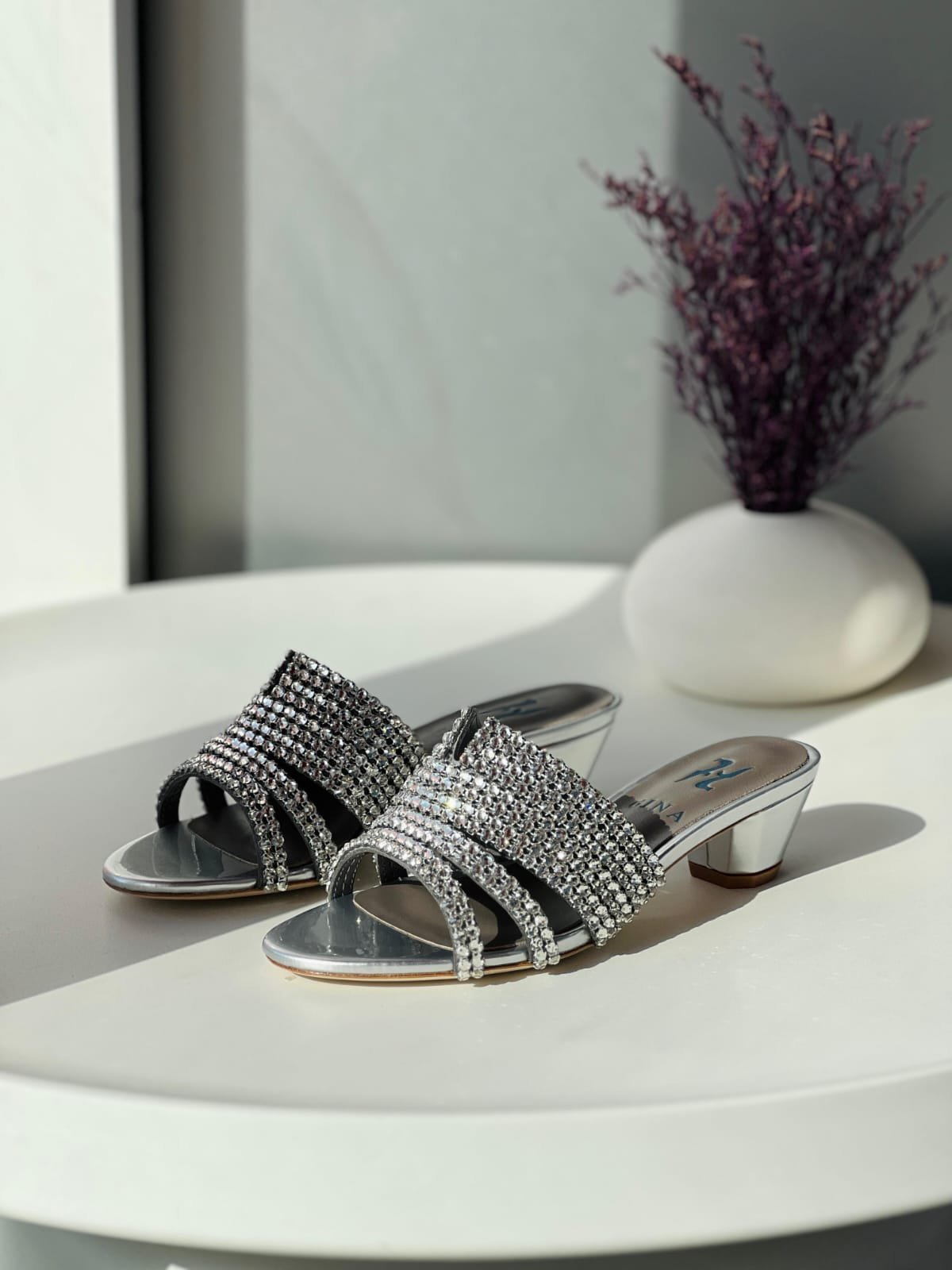 IMG-20251103-WA0008.jpg Gina Women's Silver Rhinestone Studded Low Heel Sandal - Image 1