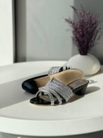 Gina Women's Black Rhinestone Studded Low Heel Sandal - Image 2