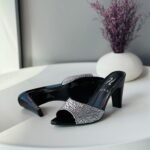 Gina black high-heeled sandals with crystals