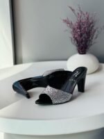 Gina black high-heeled sandals with crystals