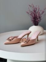 Roger Vivier Pink Satin Efflorescence mules
