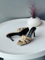 Saint Laurent Beige Leather Tribute Slide Sandals - Image 2