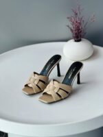 Saint Laurent Beige Leather Tribute Slide Sandals