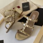 Valentino Rockstud Calfskin Leather Slide Sandal 60 mm Gold