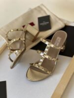Valentino Rockstud Calfskin Leather Slide Sandal 60 mm Gold