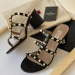 Valentino Rockstud Calfskin Leather Slide Sandal 60 mm Black