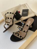 Valentino Rockstud Calfskin Leather Slide Sandal 60 mm Black
