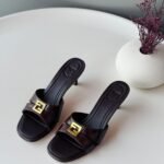 Fendi FFold Black leather heeled sandals