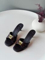 Fendi FFold Black leather heeled sandals