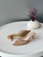 Gianvito Rossi high heels in beige with rhinestones - Image 2