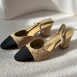 Chanel Slingback Beige Black Suede