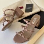 Valentino Rockstud Calfskin Leather Slide Sandal 60 mm Poudre