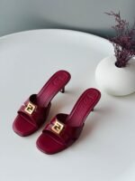 Fendi FFold Red leather heeled sandals