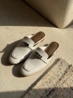 Hermès Oz Women's Leather Closed Toe Slippers in White
