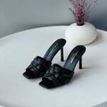 Saint Laurent Black Leather Tribute Slide Sandals