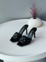 Saint Laurent Black Leather Tribute Slide Sandals