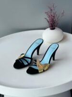 Valentino Garavani Foliefoliage Black and Golden sandals for Women