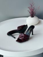 Saint Laurent Burgundy Leather Tribute Slide Sandals - Image 2