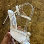 Jimmy Choo Sacora 85 Sandal Ivory With a Pearl Detail