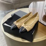 Chanel Classic Ballet Flats With Cap Toe Beige Black
