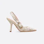 Dior J’Adior Slingback Pump White and Gold-Tone Millefiori Jacquard