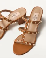 Valentino Rockstud Calfskin Leather Slide Sandal 60 mm Almond - Image 5