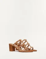 Valentino Rockstud Calfskin Leather Slide Sandal 60 mm Almond - Image 2