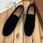 Loro Piana Summer Walk Loafers Black Suede
