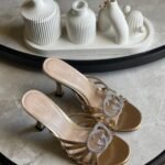 Gucci Alicia Strappy Slide Sandal In Gold Metallic